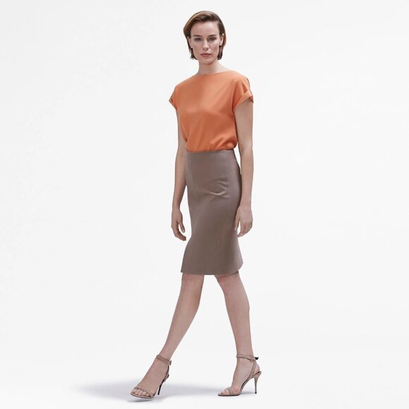 MM.LAFLEUR Betty Navy Blue Matte Crepe Cuffed Boat Neck Blouse Top, Size XL - Picture 11 of 14